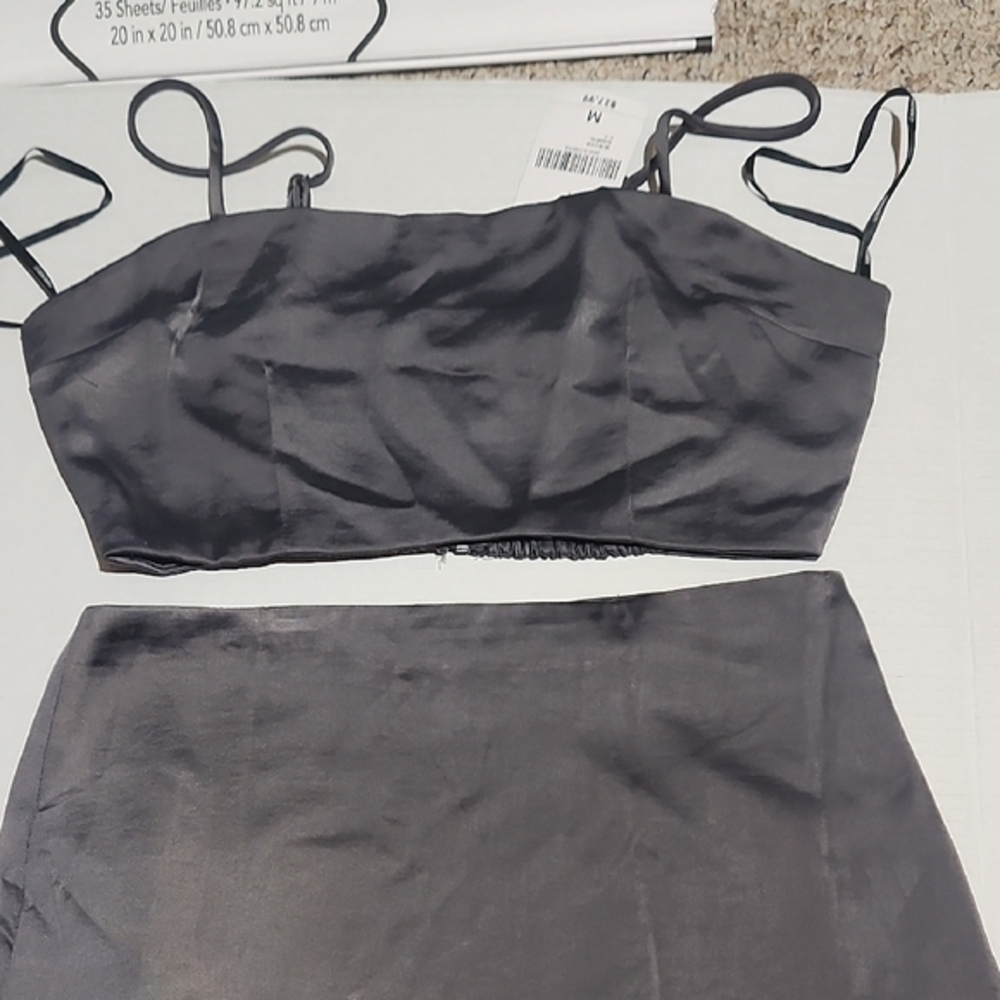 Satin Black Crop Top and Skirt Set